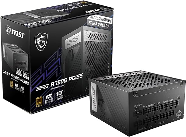 MSI MPG A750G PCIE 5 & ATX 3.0 Gaming Power Supply - Full Modular - 80 Plus Gold Certified 750W - 100% Japanese 105°C Capacitors - Compact Size - ATX PSU