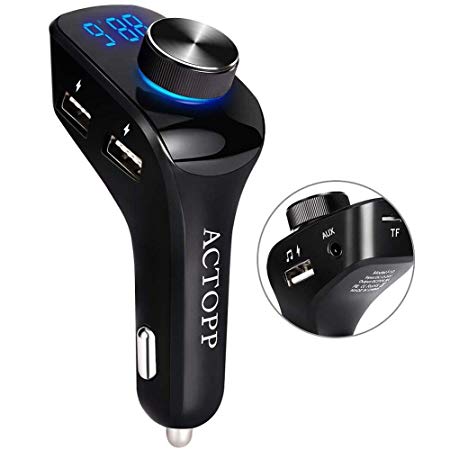 ACTOPP FM Transmitter Bluetooth 4.2 with Car Charger 5 V/2.1 A Wireless with 3 USB port Car Radio Adapter Car Kit with Handsfree Function for IOS and Android Devices