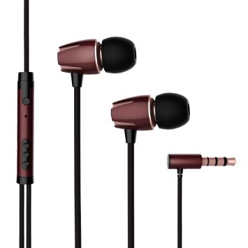 Besiva Earbuds with Microphone & Volume control,Noise-cancelling Earphones compatible with Iphone and Samsung,Sports headphones for running(Brown)