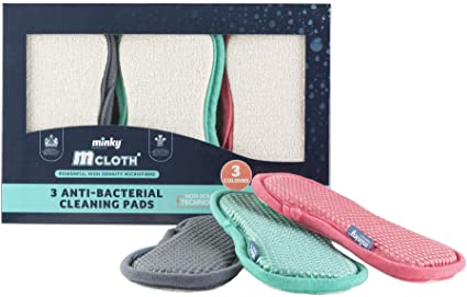 'Minky' M Cloth Anti-Bacterial Cleaning Pad 3 Pack - Grey, Pink, Green