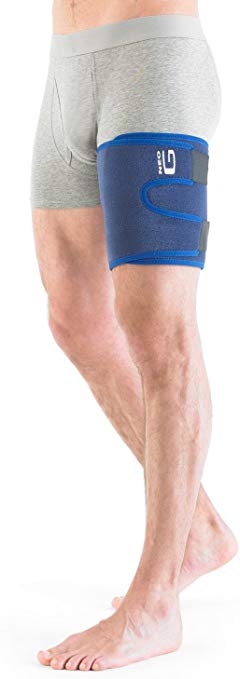 Neo G Thigh Brace - Hamstring Wrap for Sprains, Strains, Quadriceps, Pulled Muscles, Sports Injury, Recovery and Rehab - Adjustable Compression - Class 1 Medical Device - 1 Size - Blue