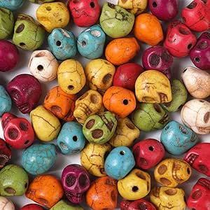 Skull Bead 60pcs Mixed Color Turquoise Skull Head Loose Spacer Bead Charm for Crafting, Jewelry Making Accessory Color 8x10mm