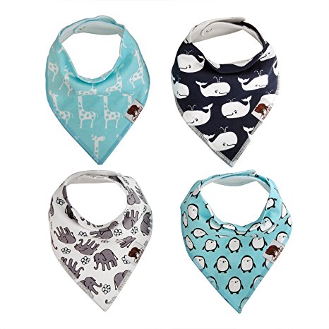 The Grizz Bizz Baby Organic Cotton Drool Bibs, (Pack of 4) - Neutral Animal