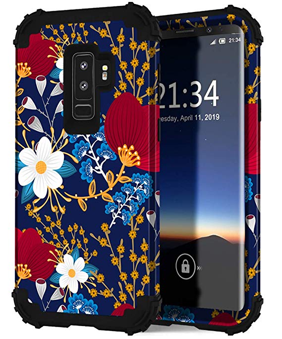 Hocase Galaxy S9 Plus Case, SM-G965 Case, Heavy Duty Protection Shockproof Silicone Rubber Hard Plastic Hybrid Dual Layer Protective Phone Case for Samsung Galaxy S9 Plus 2018 - Creative Flowers