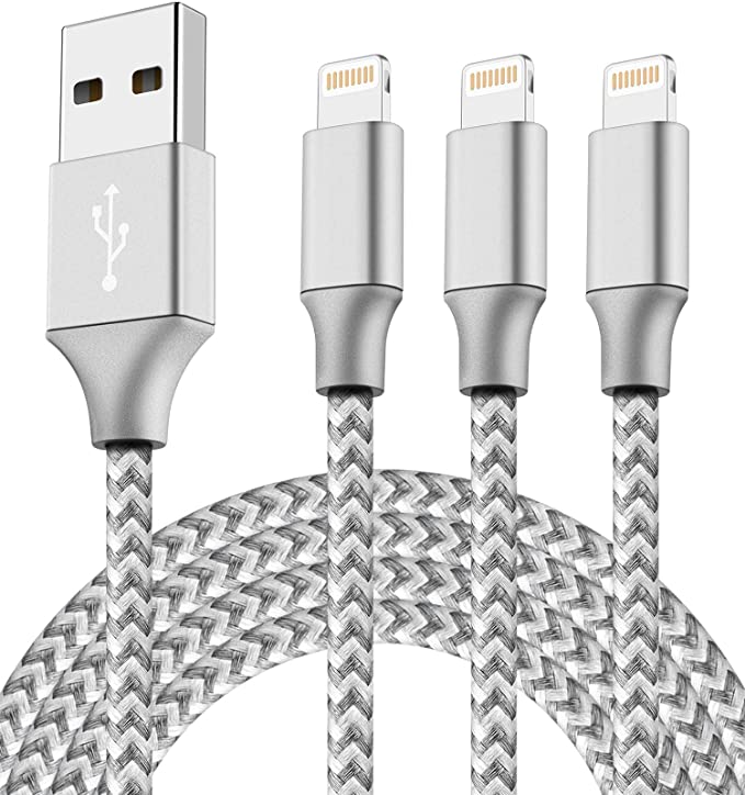 iPhone Charger,Kayeer MFi Certified Lightning Cable 3 Pack 10FT Extra Long Nylon Braided USB Charging & Syncing Cord Compatible iPhone Xs/Max/XR/X/8/8Plus/7/7Plus/6S/6S Plus/SE/iPad/Nan - Grey White