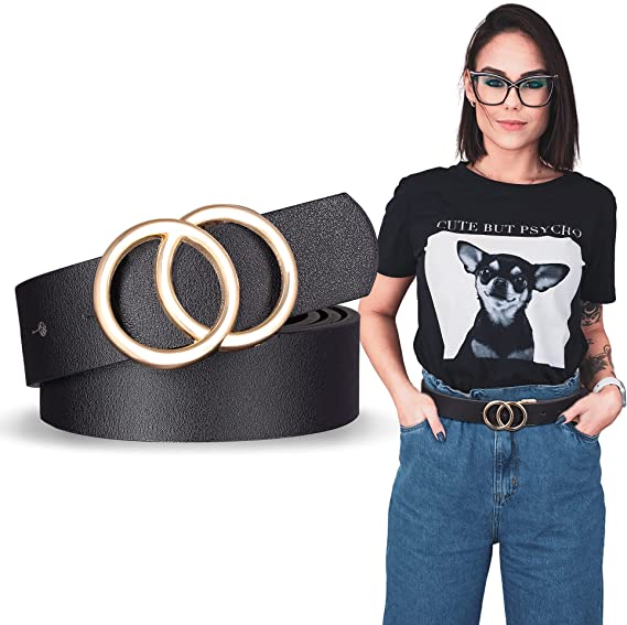 Yanstar Black Reversible Belts for Women - Genuine Leather Waist Belt Rotated Pin Buckle Women's Belt for Jeans