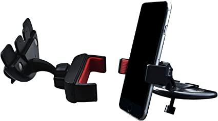 Lilware Universal Car CD Slot Holder for Smartphones/GPS/PDA / MP3 Players and Other Devices with Max 85 mm Width. Non-Slip Rubber Grip with 360 Degree Rotating System. Black/Red