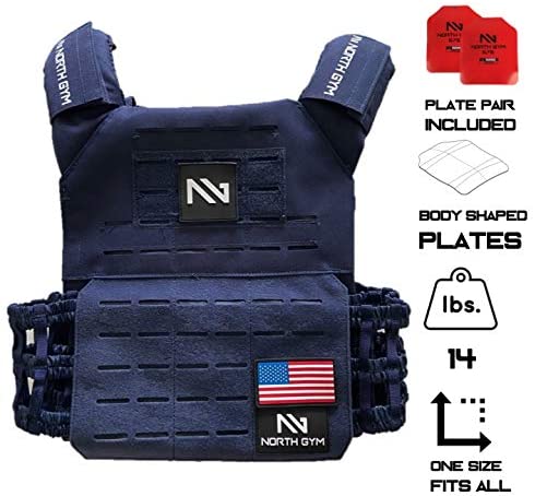 North Gym Adjustable Weighted Vest/Incl. 2 Innovative Moulded Weights for Best fit / 14lbs / 20lbs
