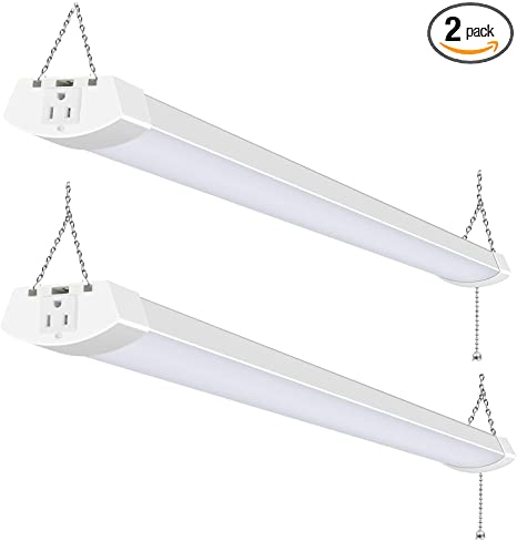 Hykolity 4FT 120W LED Shop Light Linkable, 13000lm(400w Equivalent), 5000K Utility Shop Lights for Garages, Workshops, Basements, Hanging or FlushMount, with Power Cord and Pull Chain, ETL, 2 Pack