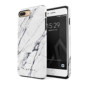 BURGA Phone Case Compatible with iPhone 7 Plus / 8 Plus Satin White Marble Cute for Girls Heavy Duty Shockproof Dual Layer Hard Shell   Silicone Protective Cover