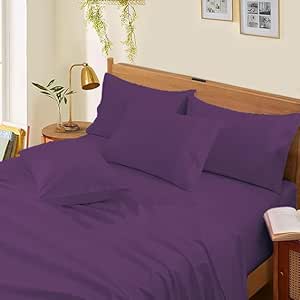 4 Piece Sheet Set 100% Egyptian Cotton 1000 Thread Count Luxury Hotel Soft Bed Sheets Fits Mattress Upto 18" Inch Deep Pocket, Queen Size - Plum Solid