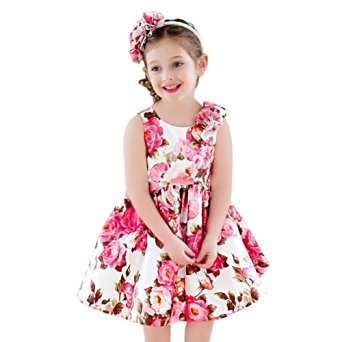 Toddler Girls Flower Princess Dress with Floral Print 2-11T