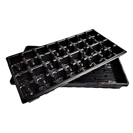 32 Cell w/ 1020 Flat Seedling Starter Trays Extra Strength 5 Pack Combo - Seed Planting Insert Plug Tray, Rockwool, Soil & Hydroponics Plant Growing Plugs by Bootstrap Farmer