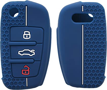 kwmobile Carcasa Compatible con Audi Llave de Coche Plegable de 3 Botones - Funda Protectora de Silicona - Case para Mando de Auto en Azul Oscuro/Blanco