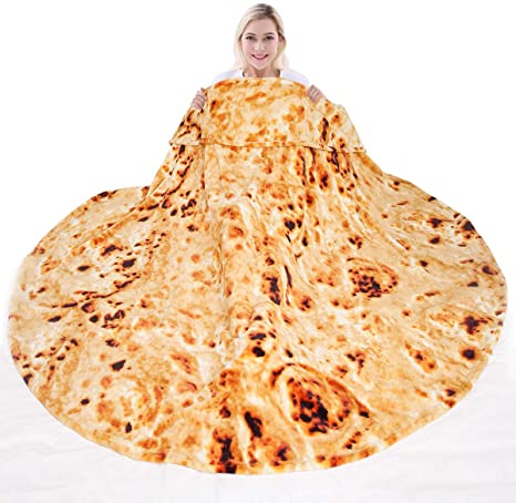 Jorbest Burritos Tortilla Blanket 2.0 Double Sided for Adult and Kids, Comfort Throw Blanket, Novelty Round Food Blanket for Everyone - Diameter 71 inches, Yellow Blanket-Black