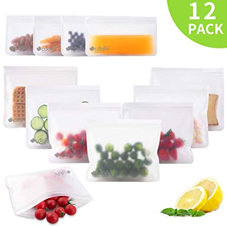 Reusable Food Storage Bags, Extra Thick Leakproof Degradable Freezer Fresh Bag, FDA Grade PEVA Sandwich & Snack Bags, Free Ziplock Lunch Bag for Kids Snacks,Fruit,Travel,Home Organization