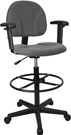 Flash Furniture Gray Fabric Drafting Chair with Adjustable Arms (Cylinders: 22.5''-27''H or 26''-30.5''H)