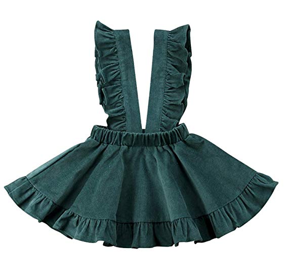ModnToga Toddler Baby Girls Velvet Suspender Strap Skirt Overalls Infant Ruffled Casual Dress Outfit