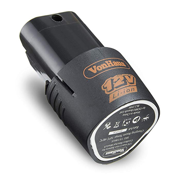 VonHaus Spare 12V Lithium-Ion Battery for the VonHaus 3/8" and 1/4" Cordless Electric Ratchet Wrench 15/145US and 15/373US