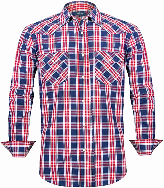 100% Cotton Long Sleeve Western Shirts for Men with Snap Buttons Casual Shirts for Men Regular Fit