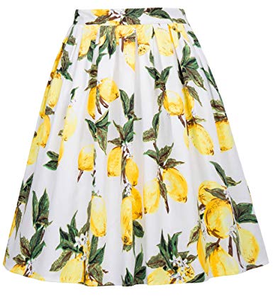 GRACE KARIN Women Pleated Vintage Skirts Floral Print CL6294 (Multi-Colored)