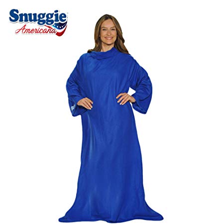 Snuggie Americana- The Original Blanket with Sleeves, Warm Fleece, Fits Most Adults 71”x 54”, Blue- Bonus Warm Cozy Socks Included