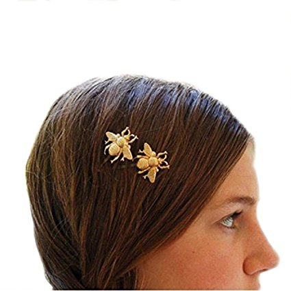 Skyvan 2PCS Girl Exquisite Gold Bee Hairpin Side Clip Hair Accessories