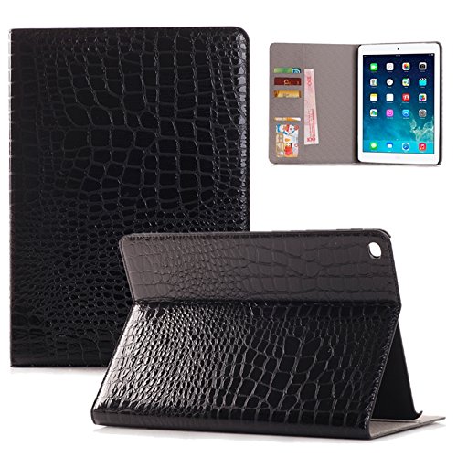 iPad Air 2 Case, iPad Air 2 Cover, iNextStation Durable Synthetic Croc Leather Case [Cash Compartment and Card Slot] Premium Wallet Case with Stand Flip Cover for Apple iPad Air 2 A1566/A1567(Black)