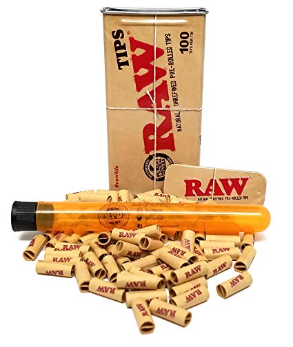 100 Raw PRE-ROLLED Tips with Raw Storage Tin and Rolling Paper Depot XL Doob Tube