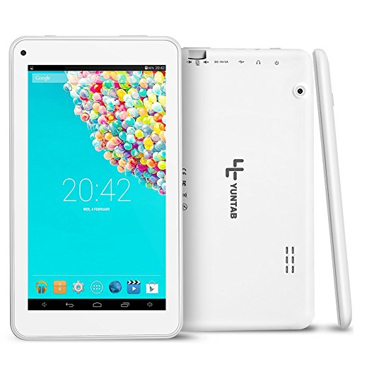 Yuntab 7 Inch Tablet PC T7 quad core Pad Google Android 4.4 RAM 512M ROM 8G External 3G Wifi CPU Allwinner A33 Dual Camera 0.3 Mp Google Play Pre-loaded 3D-Game Supported 5 Point Multi Touch Screen HD 1024*600 3 pin UK plug (White)
