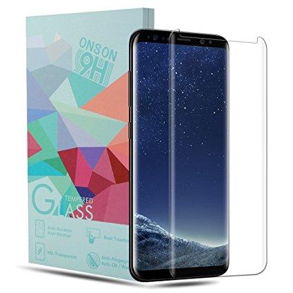 Galaxy S8 Screen Protector, ONSON 3D-Curved Tempered Screen Protector for Samsung Galaxy S8, 9H Hardness, Bubble Free, Anti-Fingerprint HD Screen Protector Film