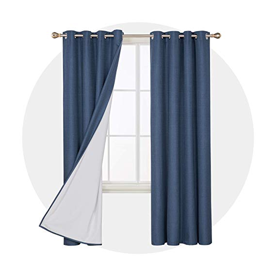 Deconovo Faux Linen Blackout Curtains with 3 Pass Coating Noise Reduction Curtain Thermal Insulated Room Darkening Curtains for Boys Room 52 x 95 Inch 2 Navy Blue