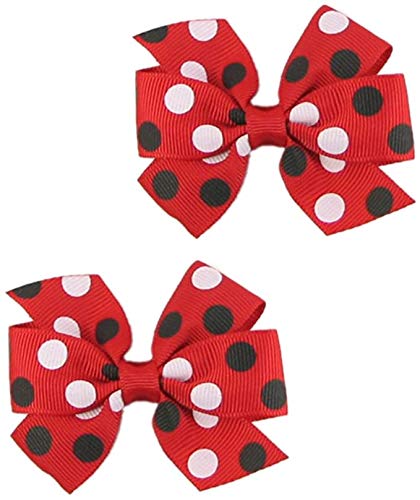 Small Baby Hair Clips,Toddler Hair Clips-2ct 3" Red Hair Bows for Girls-No Slip Grip Red Bows Metal Barrettes for Girls Teens Toddlers Kids,Baby Girl Hair Accessories (Red Ribbon)