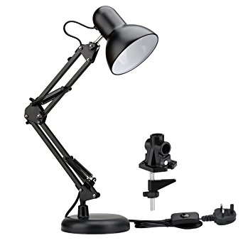 LE Swing Arm LED Desk Lamp, C-Clamp Table Light, Flexible Classic Architect Clamp-on, Black Painted