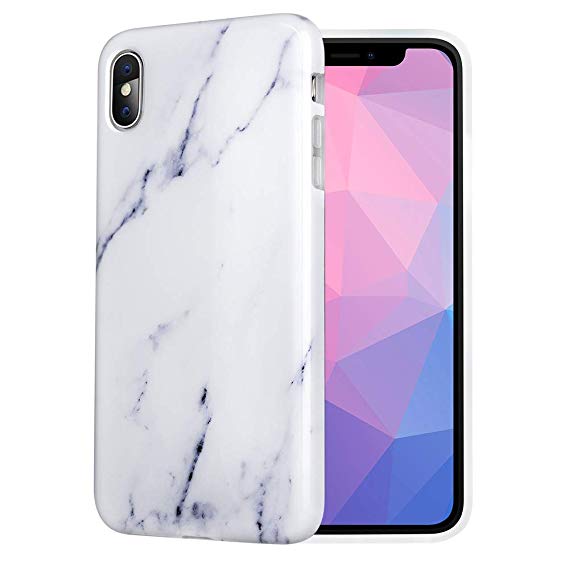 Caka Marble Case Compatible for iPhone Xs Max, Slim Anti-Scratch Shock-Proof Luxury Fashion Soft Silicone Rubber TPU Protective Case for iPhone Xs Max - (White)