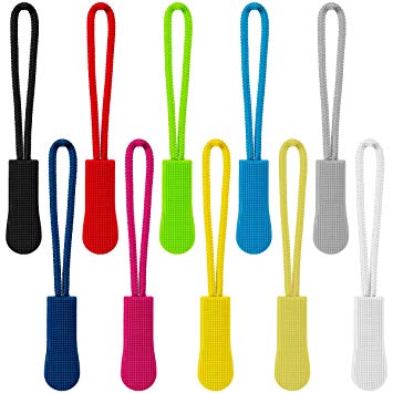 Biubee 100 Pieces Zipper Extension Pull Nylon Cord PVC Zipper Repair Tabs Replacement for Backpacks, Travel Packages, Clothes, Sportswear, Crafts(10 Colors)