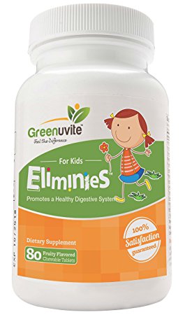 Greenuvite Eliminies Detox for Children - Digestive support 80 Fruity Flavored Chewable Tablets.