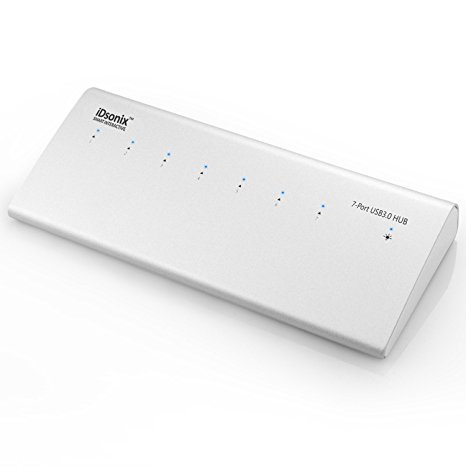 iDsonix 7 Port USB 3.0 VIA Dual VL812 Chipset Premium Aluminum Hub Build-in Surge Protector and Power ON/OFF Switch with 12V High-Capacity Power Adapter