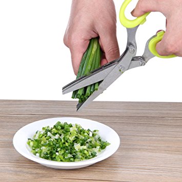 Oumai 5 Blade Herb Scissors with Cleaning Brush,Multipurpose Stainless Steel Time-Saving and Convenient Kitchen Shears