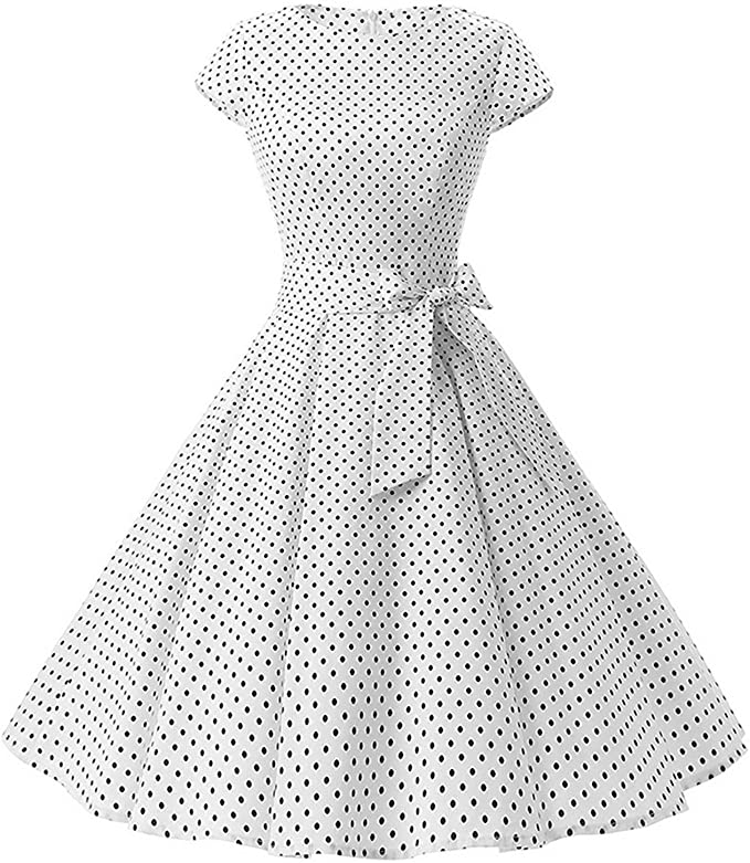 TINTAO Womens 50s Style Polka Dot Cocktail Party Rockabilly Vintage Dress with Cap Sleeve D107