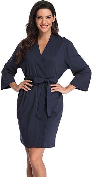 Women's Cotton Robes Lightweight Kimonos Knit Bathrobes Soft Sleepwear Loungewear