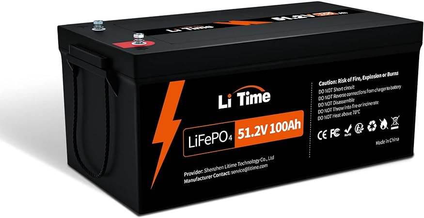 Litime 51.2V 100Ah LiFePO4 Lithium Battery Group 8D Built-in 100A BMS and Grade A Cells, Max. 5120W Load Power, with 4000-15000 Cycles & 10 Years Lifetime, Perfect for Solar Home, RV, Off-Grid