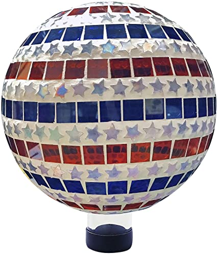 Alpine Corporation HGY434 Alpine Patriotic Stars and Stripes Glass Glazing Globe Gazing Balls, Multicolor