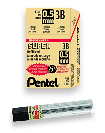 Pentel Super Hi-Polymer Lead Refill, 0.5mm, Fine, 3B, 144 Pieces of Lead (C505-3B)