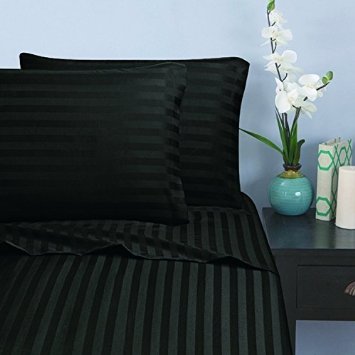 Elegant Comfort ® 1500 Thread Count Egyptian Quality 4 pc STRIPE DESIGN Sheet set, Deep Pocket Up to 16" - Full Black