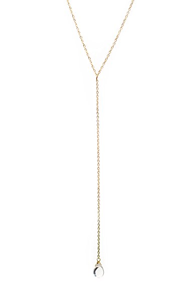 Gold Chain Necklace for Women 14K Gold Dipped Y Necklace Water Droplet Pendant with Lariat Style Chain Necklace Dainty, Hand Wrapped Celebrity Approved and Eco Friendly By Benevolence LA