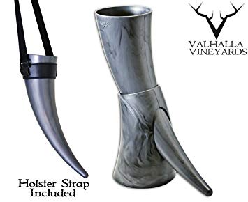 Viking Drinking Horn with stand - Medieval Inspired BPA Free Drinking Horn (16 oz) (Black)