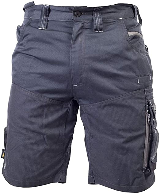Apache ATS Mens Workwear Cargo Shorts - Polyester Cotton Twill with Reinforced Cordura Utility Pockets & Wide Tool Belt Loops - Active Steel Grey