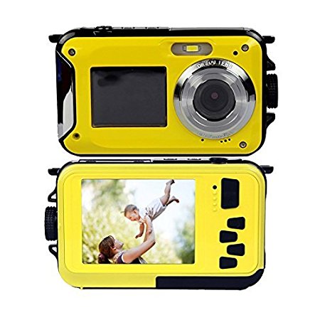 PowerLead PLDH19 Double Screens Waterproof Digital Camera 2.7-Inch Front LCD Easy Self Shot Camera (yellow)