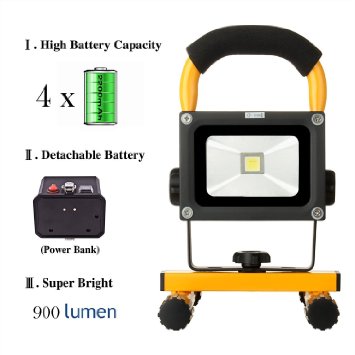 LOFTEK®10W Rechargeable LED Portable Work Light, With Detachable High Capacity Battery , 8800mAh,900lm, Adapter And Car Charger Included, Waterproof, Outdoor Floodlight